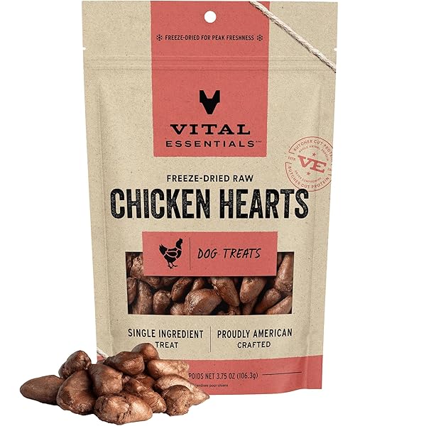 VITAL ESSENTIALS CHICKEN HEARTS DOG TREATS, 3.75 OZ | FREEZE-DRIED RAW | SINGLE INGREDIENT | PREMIUM QUALITY HIGH PROTEIN TRAINING TREATS | GRAIN FREE, GLUTEN FREE, FILLER FREE