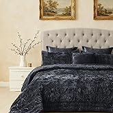 COCOPLOCEUS 3 Pieces Luxurious Velvet California King Quilts Set 106x118 Ruched Bedspread Coverlet Quilted Bedding Set with 2 Pillow Shams 20x36 Ultra Soft Comforter for All Season, Grey Blue