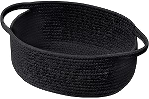 UBBCARE Small Woven Basket for Gifts, Cotton Rope Storage Basket for Shelf, Gift Baskets Empty with Handle, Dog Toy Basket for Organizing, Black Baby Basket for Nursery (12"x 8" x 5")