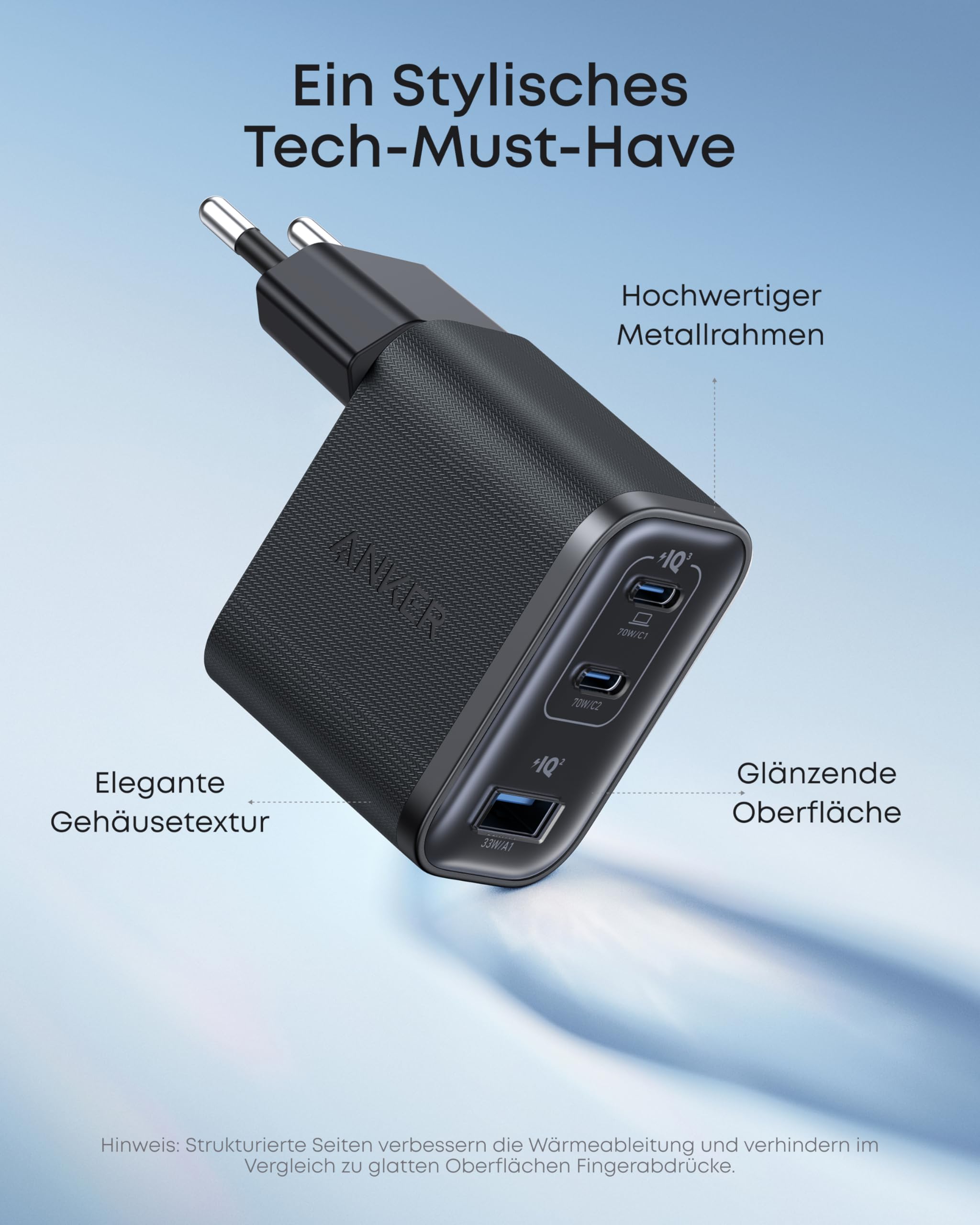 Anker Nano 70W USB C Ladegerät, Laptop Ladegerät, 3-Port-Netzteil mit 70W schnellladegerät, kompakt & stylisch, für iPhone 17/Pro/Pro Max/iPhone Air/16/15, MacBook Air, iPad, Pixel, Galaxy und mehr 5