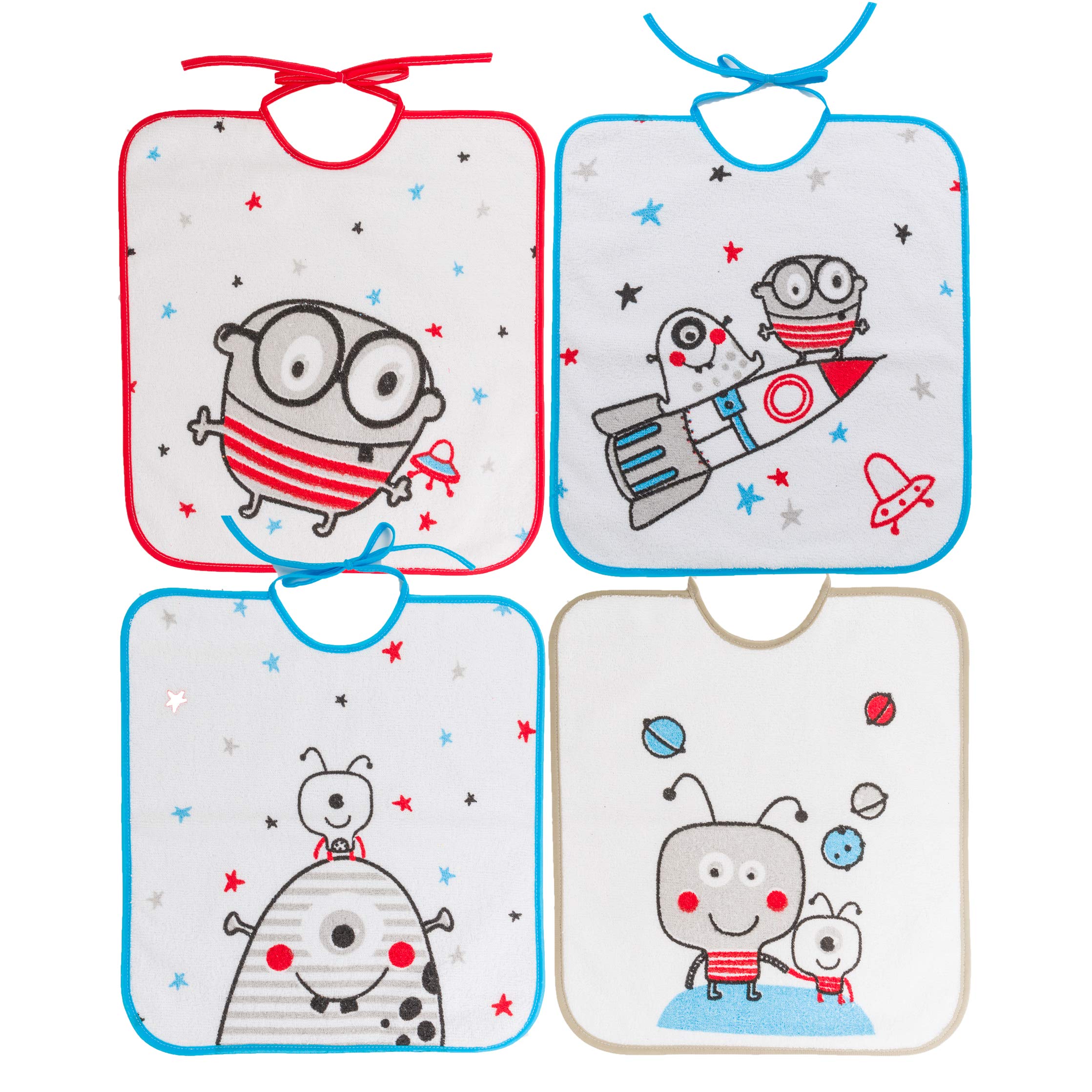 Ti TIN Pack of 3 Baby Bibs, 32 x 36 cm, Cotton Bibs for Babies from 1 Year, Closure with Tie Closure, Colour: White, Printed, 33x36cm