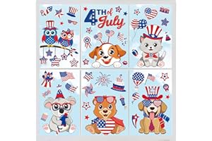 Whaline 9 Sheet 4th of July Window Clings Cute Patriotic Animals Window Decals American Dog Cat Double-Sided Window Decor for Independence Day Home School Office Supplies Decor