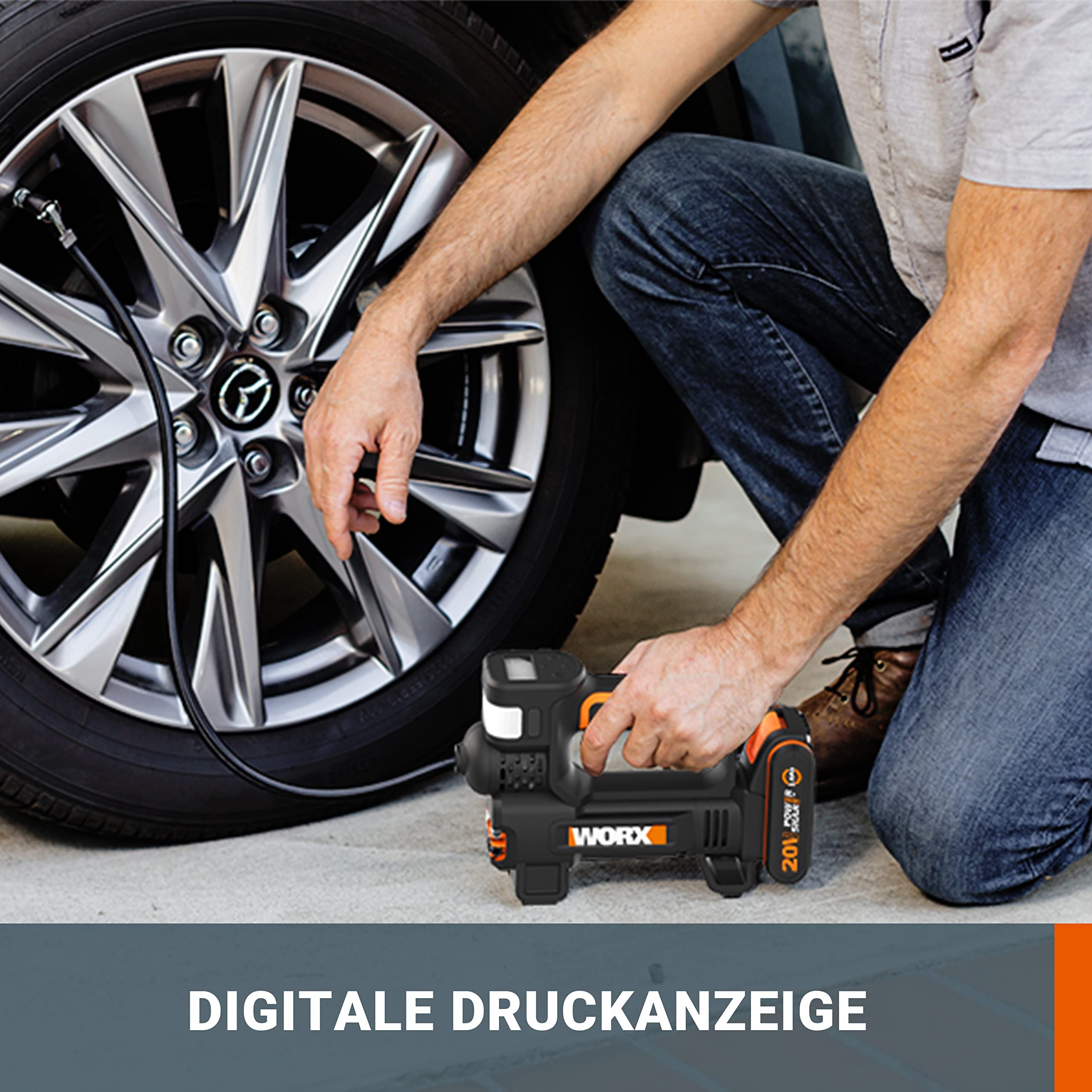 WORX WX092.9 Akku-Kompressor - 4 in 1: multifunktionale Luftpumpe mit punktgenauer Digitalanzeige & Druckkontrolle, Arbeitsleuchte & SOS-Notsignalleuchte - max. 10 bar - ohne Akku & Ladegerät 2