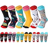 Jeyiour 6 Pairs Teacher Socks for Women Thank You Christmas Gift If You Can Read This Teacher off Duty Funny Novelty Unisex Crew Socks for Christmas Thanksgiving Birthday