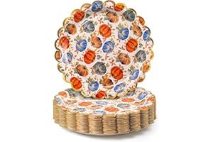 Confettiville Thanksgiving Paper Plates, 50-Count Fall-Themed Decorative Disposable Serving Plates, Pale Apricot, Gold Foil Scalloped Edge, 9 Inches