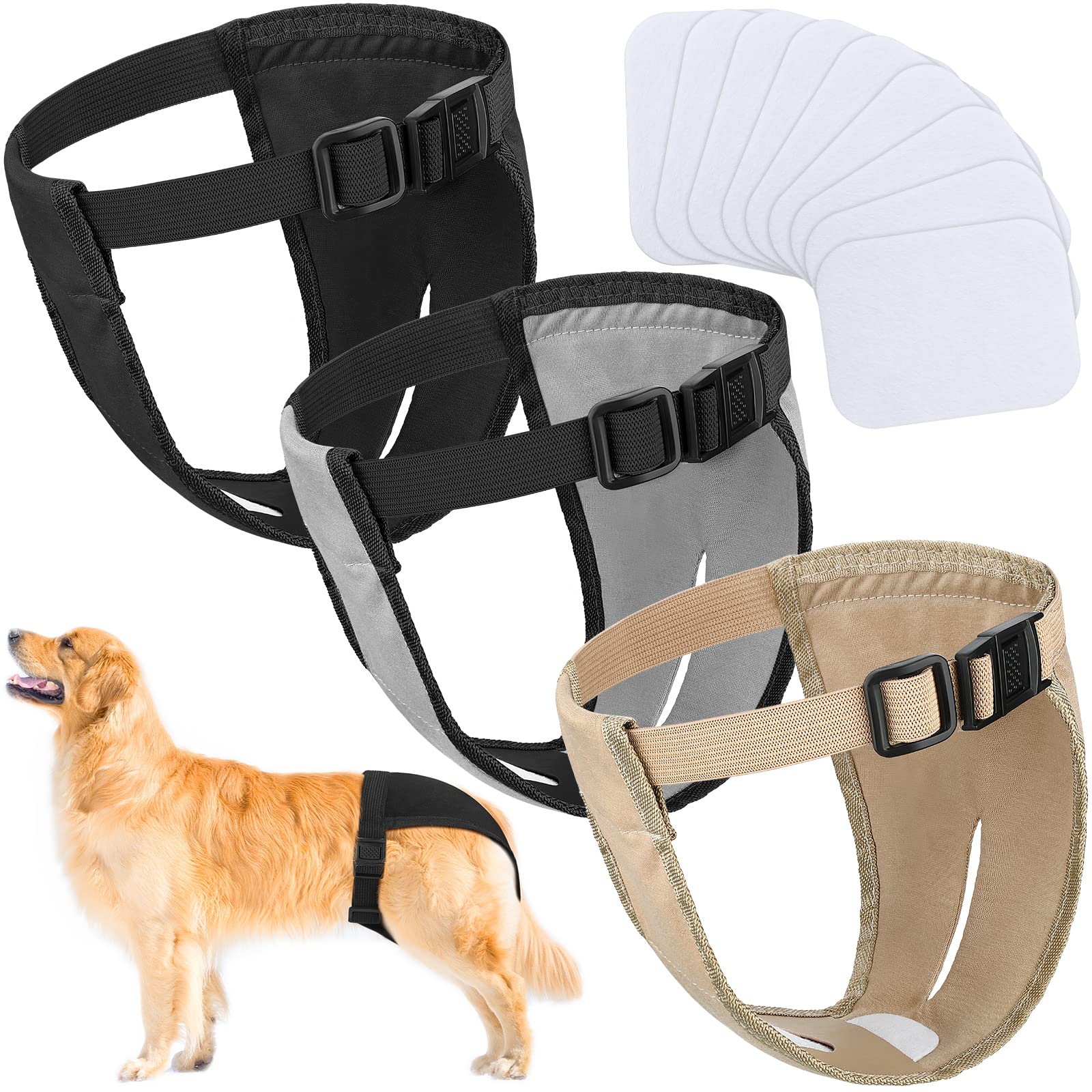 3 Pack Dog Season Pants Female Dog Nappies with 9 Sanitary Pad Adjustable Protective Trousers for Period Female pet Heat Monthly Bleeding Physiological Washable Puppy Season Pants(X-Large)