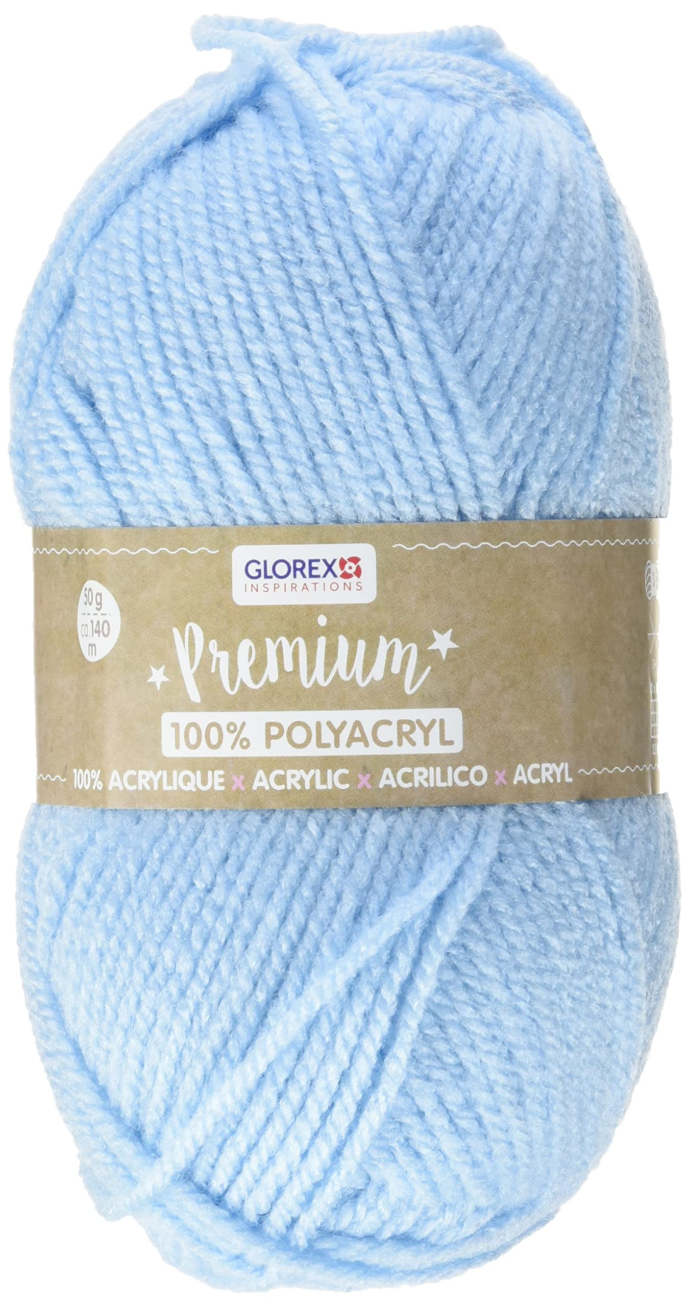 Glorex 5 1001 06 Premium Wool 100% Acrylic Easy to Use Multi-Purpose Warm Soft Non Scratch 50 g Approx. 140 m, Light Blue