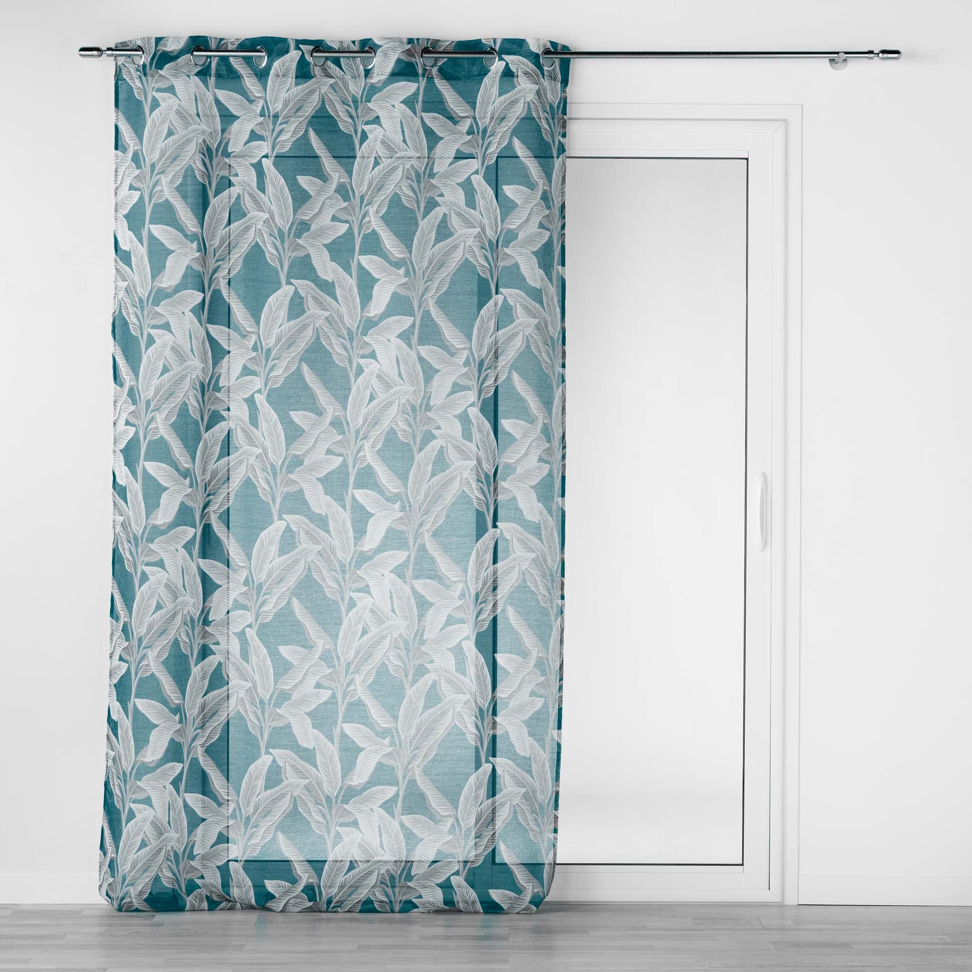 Douceur d'Intérieur, Eyelet Curtain 140 x 240 cm Blue Sandblasted Voile Printed Isibelle