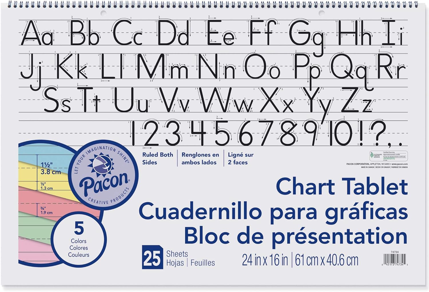 Pacon Chart Tablet, 24 x 16 Inches, 1-1/2 Inch Ruled Long Way, 25 Sheets