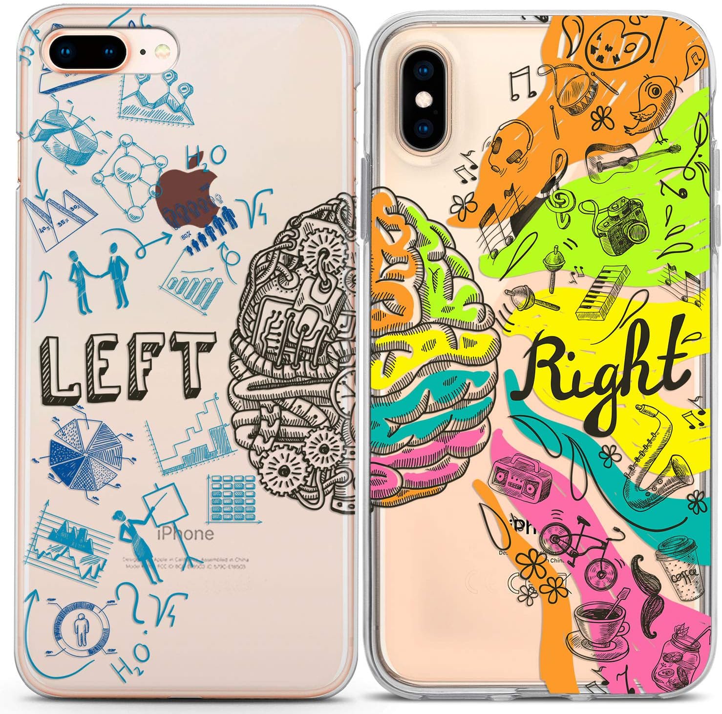 Lex Altern Couple Cases Compatible with iPhone 12 Pro Max 11 Mini SE Xr Xs 8 Plus 7 6 Girlfriend Lightweight BFFs Protective Colorful Science Soulmate Brain Sides Relationship Silicone Left Right