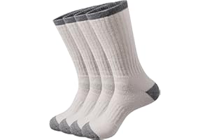 ECOEY Men's Merino Wool Cushioned Hiking Trekking Crew Socks 4 Pairs, Middle Calf Length with Moisture Wicking