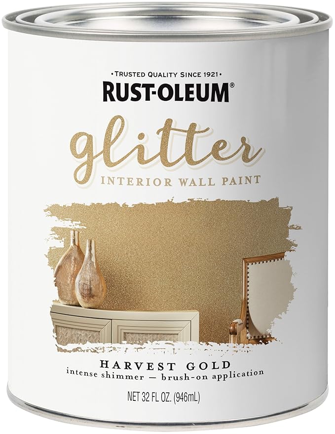 RustOleum 323859 Glitter Interior Wall Paint, Quart, Harvest Gold