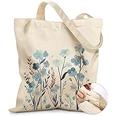 Miss Adola Canvas Tote Bag for Women – Aesthetic Canvas Bag with Zipper Cute Stylish Reusable Shoulder Totes for Shopping Work Daily Vacation, Blue Flowers