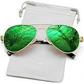 AIEYEZO Classic Aviator Polarized Sunglasses for Men Women Spring Hinge Metal Frame UV400 Protection