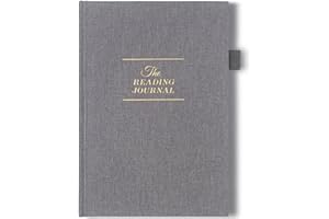 JXSELECT Elegant Reading Journal - 60 Book Reviews Logbook with Pen Holder & Back Pocket - Track Your Reading Progress - Ideal Gift for Book Lovers & Avid Readers (Grey)