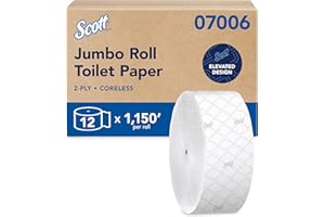 Scott Professional Coreless High-Capacity Jumbo Roll Bulk Toilet Paper (07006), 2-Ply, Elevated Design, White (12 Rolls at 1,150' Each, 13,800'/Case)