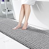 Yimobra Bathroom Runner Rug 70x24 Inch - Extra Long Non Slip Chenille Bath Mat, Soft & Absorbent, Machine Washable Shaggy Hallway Carpet for Vanity Tub Shower, Gray Home Decor Accessories
