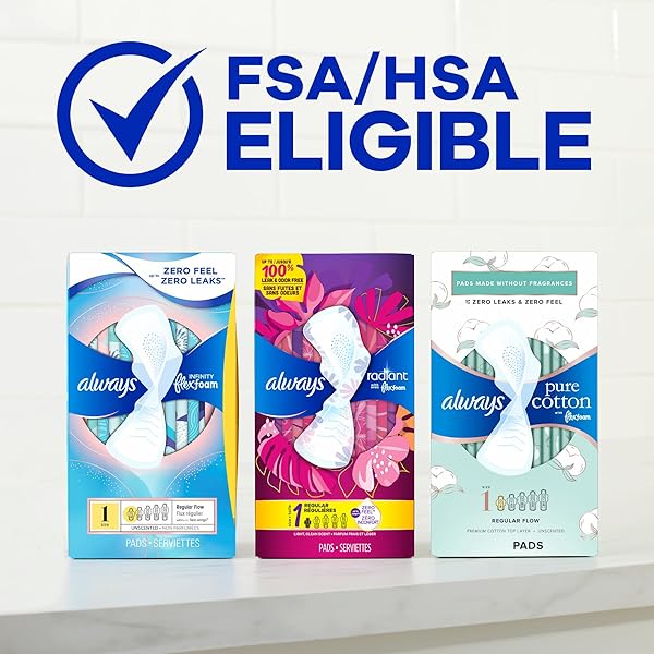 ALWAYS RADIANT FEMININE PADS FOR WOMEN, FLEXFOAM PADS WITH WINGS, SIZE 3, EXTRA HEAVY ABSORBENCY, LIGHTLY SCENTED, 30 COUNT (PACKAGING MAY VARY)