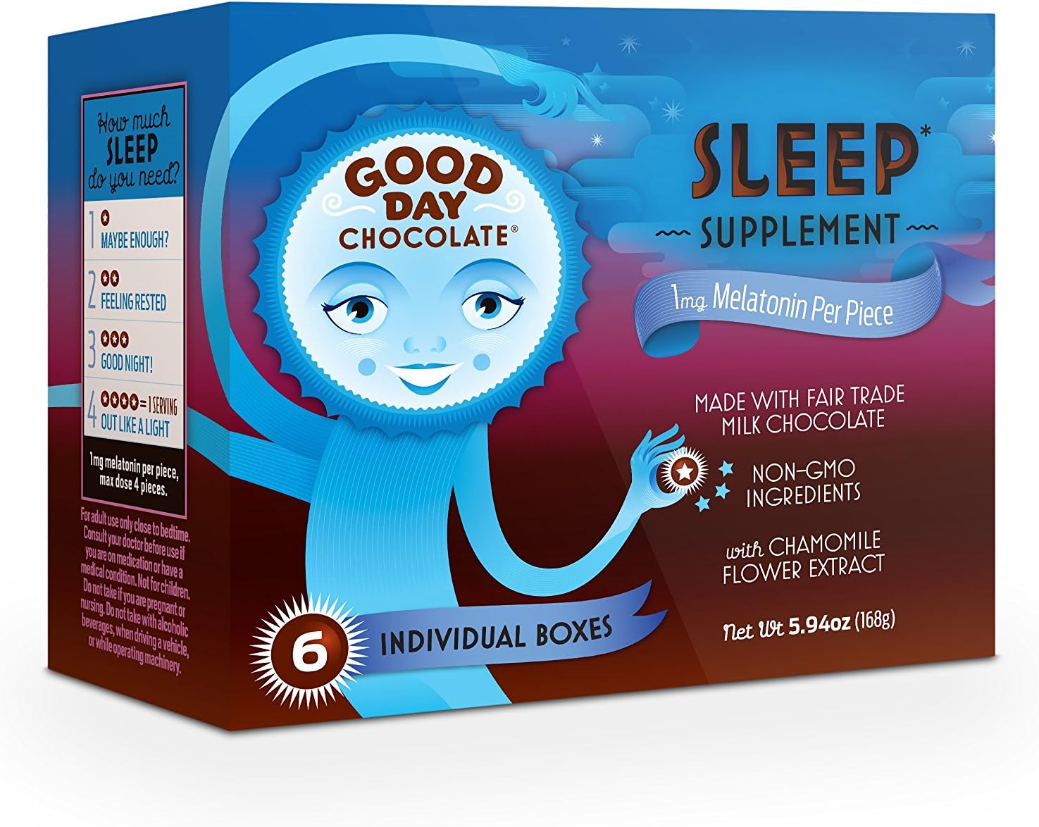 Good Day Chocolate Melatonin Supplement, Natural Sleep Aid (6 Pack)