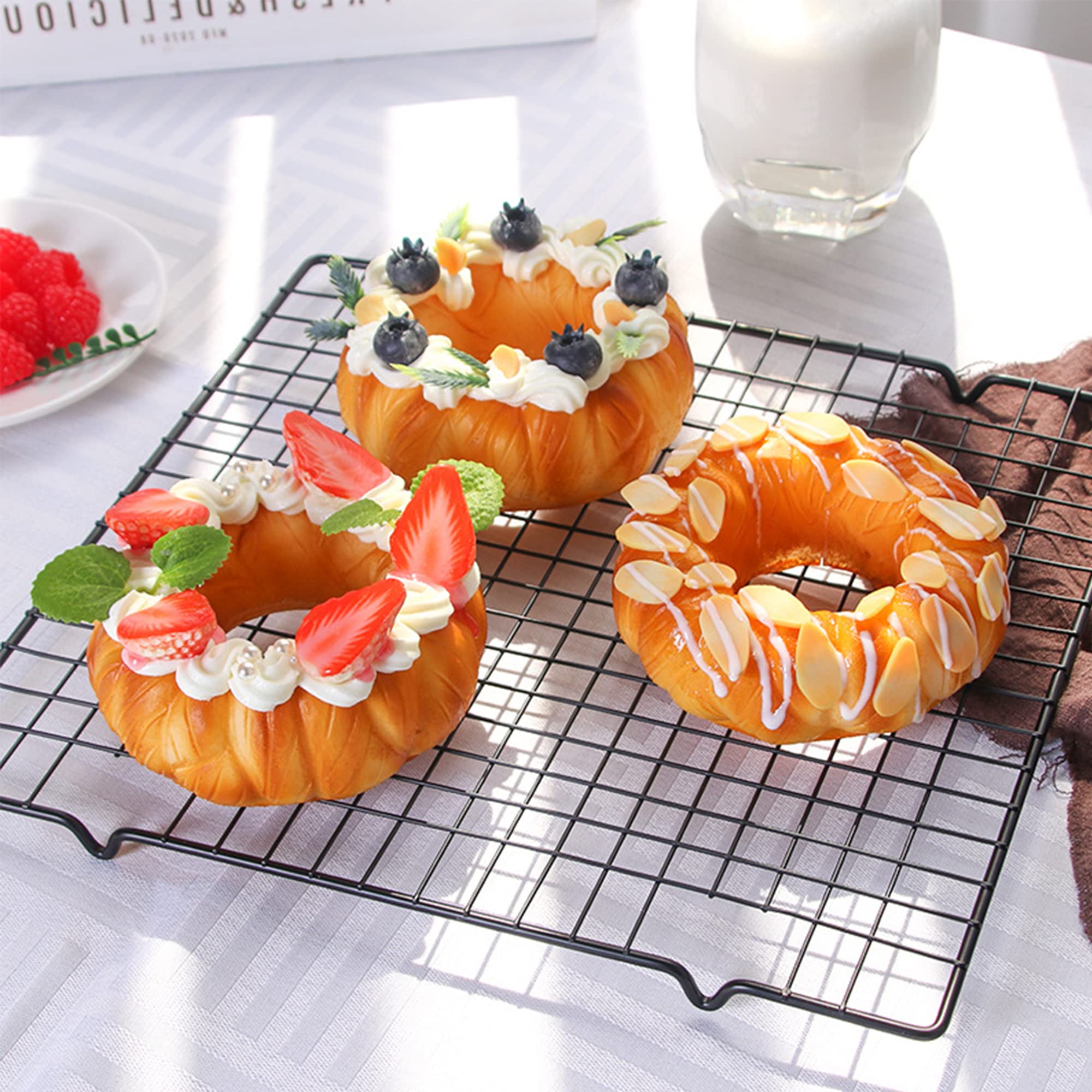 LONGHAO 3 Pack Realistic & Playful Artificial Donuts - Yellow, 10.9 x 6.1 cm, Strawberry, Blueberry, Almond Variety, Perfect for Bakery & Party Decoration