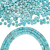 arricraft 2 Strands Natural Turquoise Beads, 6mm Flat Round Heishi Beads Disc Turquoise Gemstone Loose Beads for Bracelets Necklaces Earring Jewelry Making