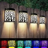 DenicMic Solar Wall Lights Outdoor Wall Sconce Fence Lighting for Patio Front Door Yard Deck Stair Led Forest Decorative Lamps, Waterproof, Warm White Color Changing (4 Pack)