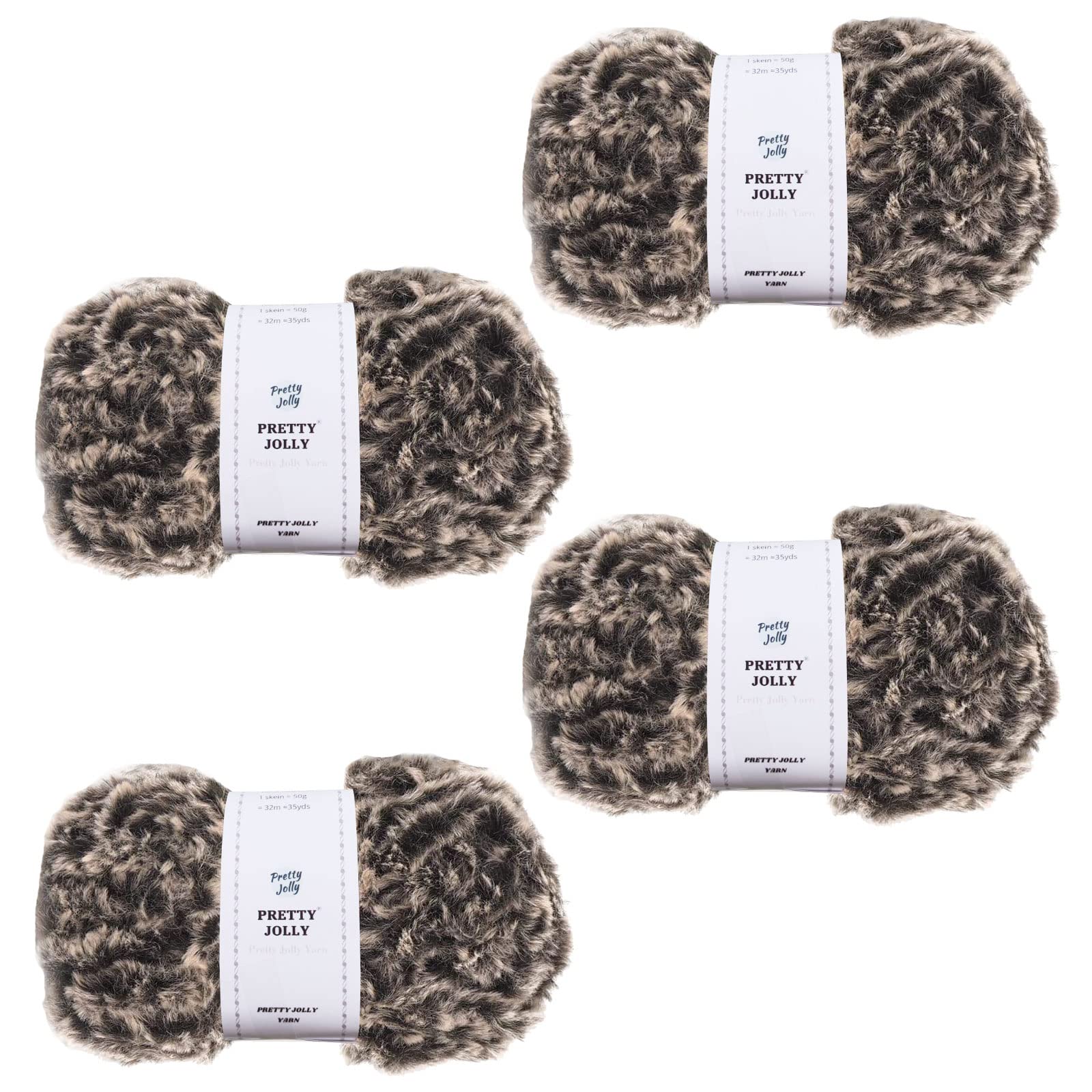 Pretty Jolly 4 Skeins Faux Fur Super Soft Chunky Fluffy Eyelash Yarn for Crochet Knitting (Coffee)
