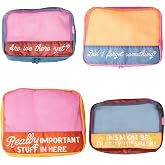 ban.do Packing Cube Set of 4, Really Important Stuff | Polyester and Mesh Packing Organizers, Includes 4 Foldable Luggage Packer Bags in Various Sizes with Quote Designs