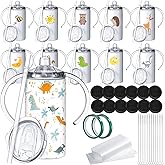 Zubebe 12 Pack 12 oz Sublimation Sippy Cups Blanks 2 in 1 Kids Tumbler with 2 Lids Stainless Steel Toddlers Sublimation Cups Water Bottle with Straws, 2 Heat Tape, 12 Transfer Coating, Coaster, Brush