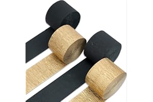 PartyWoo Crepe Paper Streamers 4 Rolls 328ft, Pack of Black and Gold Crepe Paper for Party, Wedding, Birthday, New Year's Eve Decorations (1.8 Inch x 82 Ft/Roll)