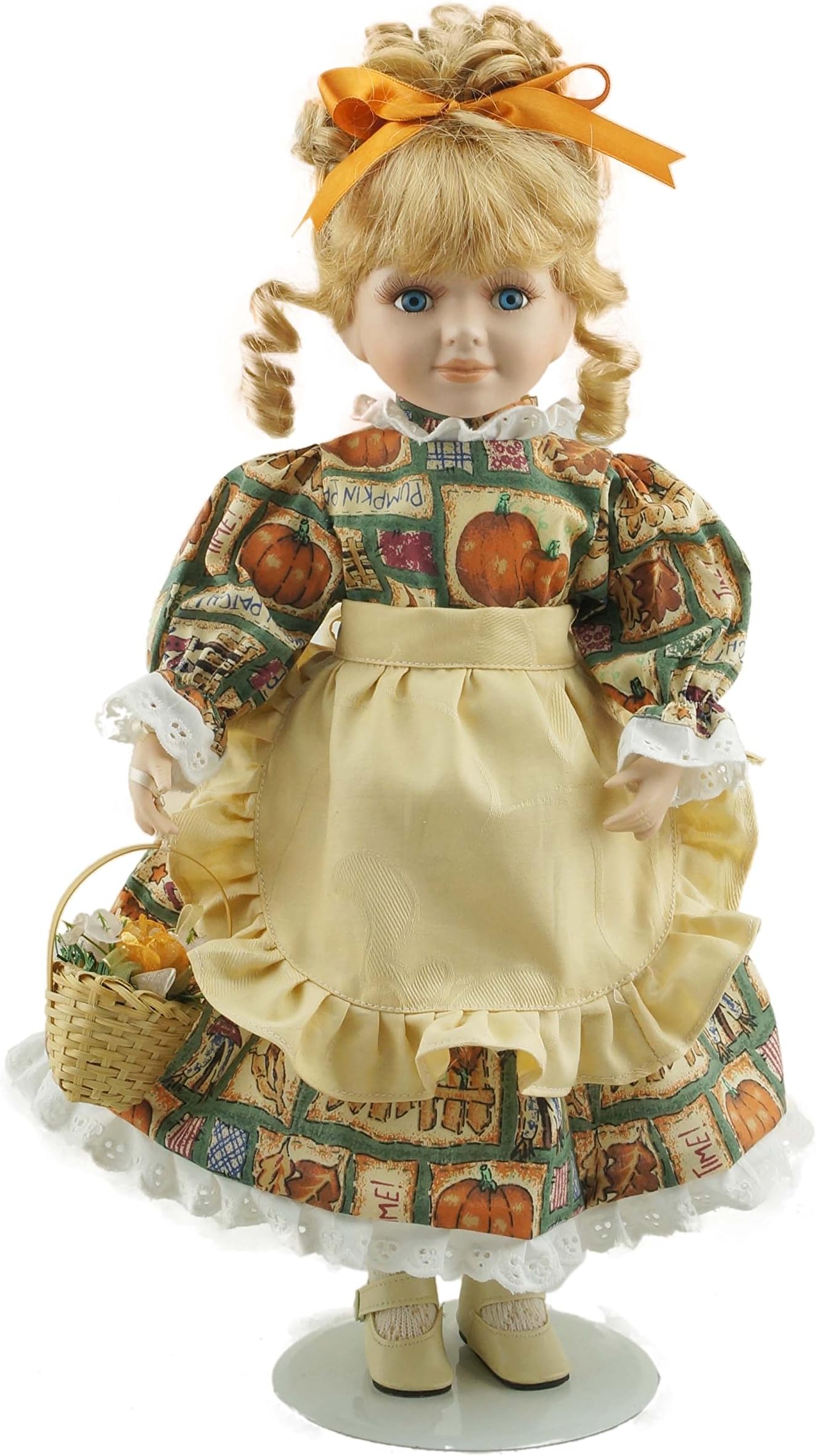 16 Inch Handmade Porcelain Standing Doll Porcelain Collective Dolls Vintage Home Decor for Decoration or Brithday Gift Country Girl Doll (Orange)