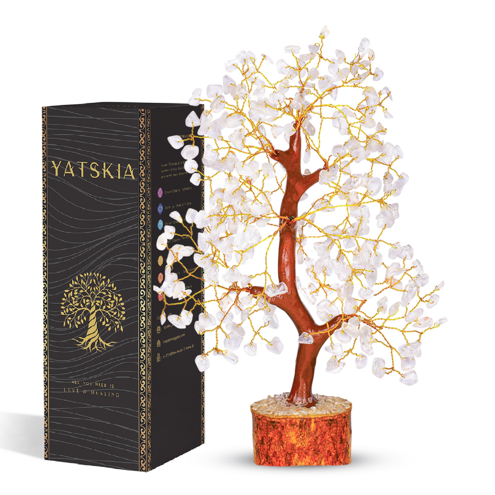 YATSKIA Clear Quartz Crystal Tree - Money Tree of Life - Housewarming Gift - Gemstones and Crystals - Spiritual Decor - Stones and Crystals Good Luck Tree - Metaphysical Gifts