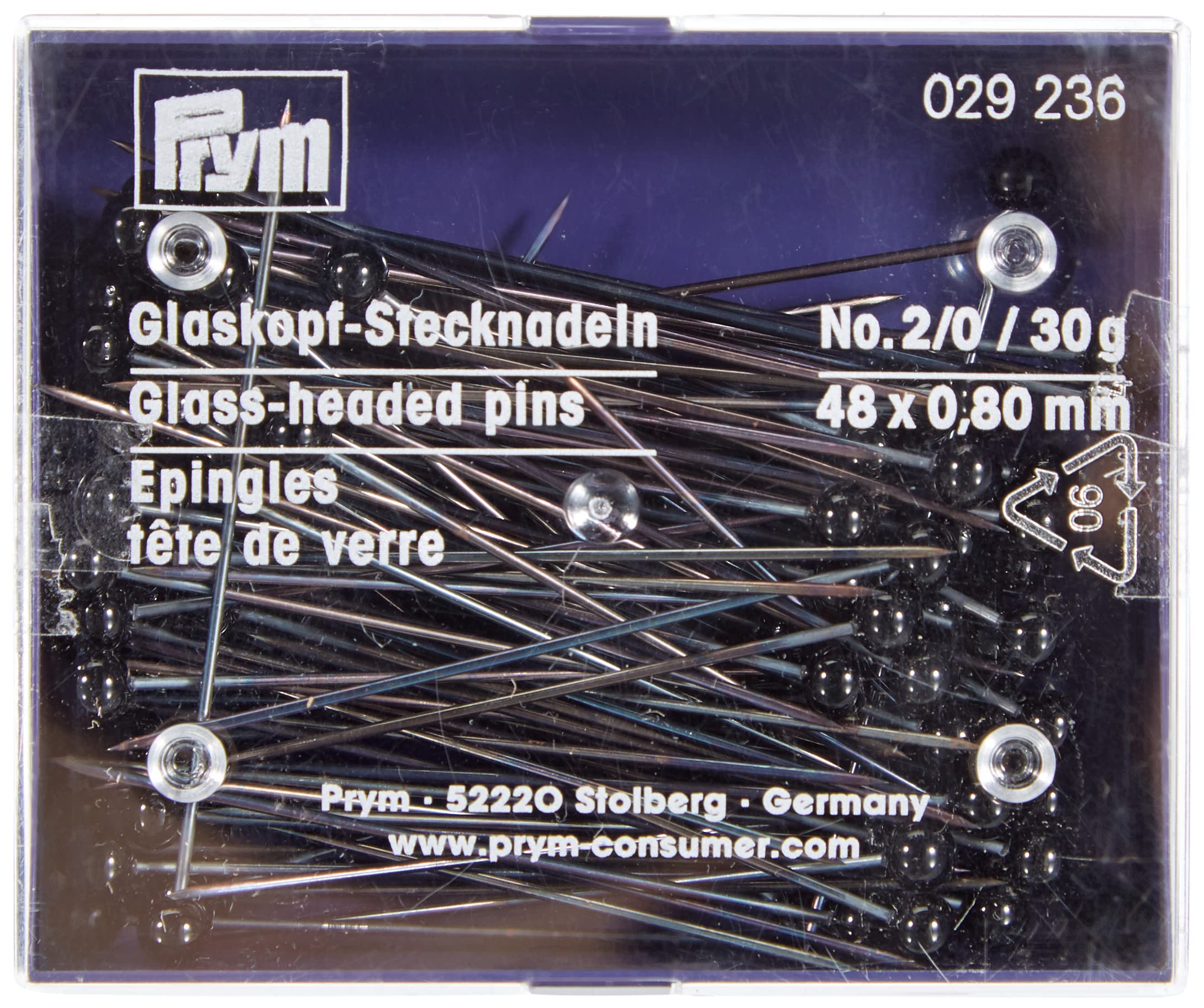 Prym Head Pins, Alloy Steel Glass, Black, 48 x 0,8mm