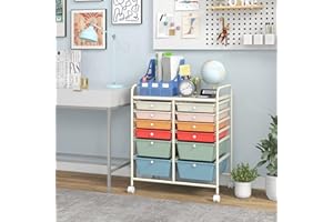 LDAILY Moccha 12-Drawer Rolling Storage Cart - Utility Cart on Wheels with Lockable Casters for Craft Art Supply Paper Salon, Mobile Drawer Carts for Classroom Teacher School Office, Macaron