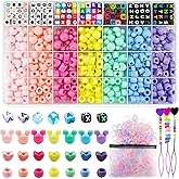 JJzxwish 1605 Pcs Hair Beads for Braids with Elastic Rubber Band Threaders Kit, Candy Color Acrylic Mickey Heart Star Alphabet Beads Pastel Pony Bead Kandi Bead for Bracelet Jewelry Making DIY Craft