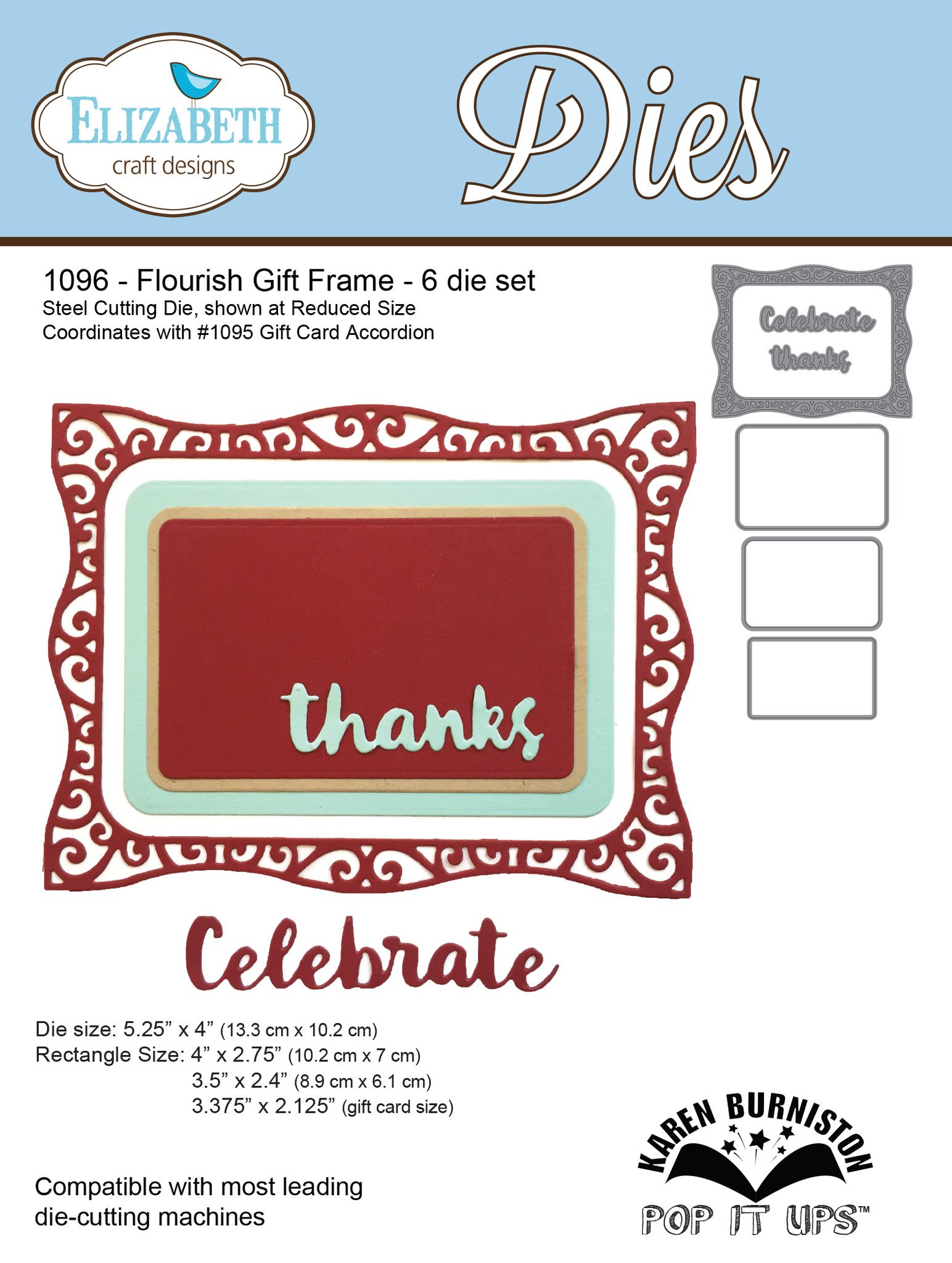 Elizabeth Craft Designs Pop It Up Metal Dies By Karen Burniston Flourish Gift Frame, 2.125 To 5.25-inch