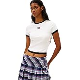 Tommy Jeans Womens Short Sleeve Cotton Graphic T-Shirts with Embroidered Badge Logo