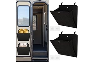 PUGPIU Rv Camper Shoe Storage 2 Pack, Foldable Wall Mounted Shoe Rack Organizer, Self-Adhesive Rv Shoe Holder, Space Saving for Camper Essential Home Travel Storage, with Deep Pocket Fit 1 Pair Shoes, Black