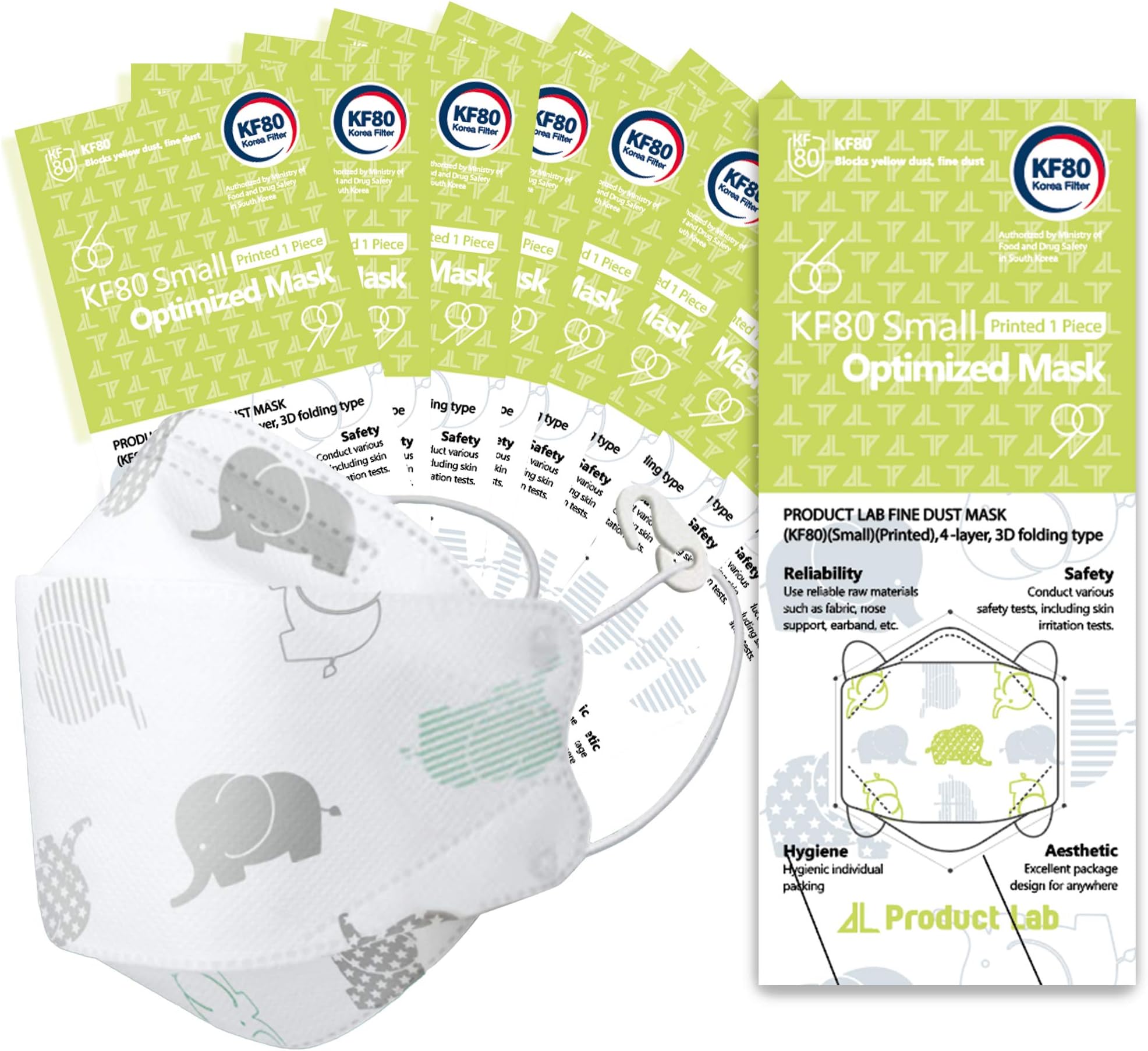 [Pack Of 10] Product Lab Certified KF80 Korean Face Mask Disposable Comfortable Kids Face Mask, Childrens Cute Fashion Patterned, Protective Dust Mask, Included Mask Clip for comfort, Child Size…