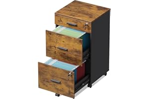 DEVAISE 3 Drawer Rolling File Cabinet with Lock, Wood Filing Cabinet fits Letter / A4 Size for Home Office, Rustic Brown