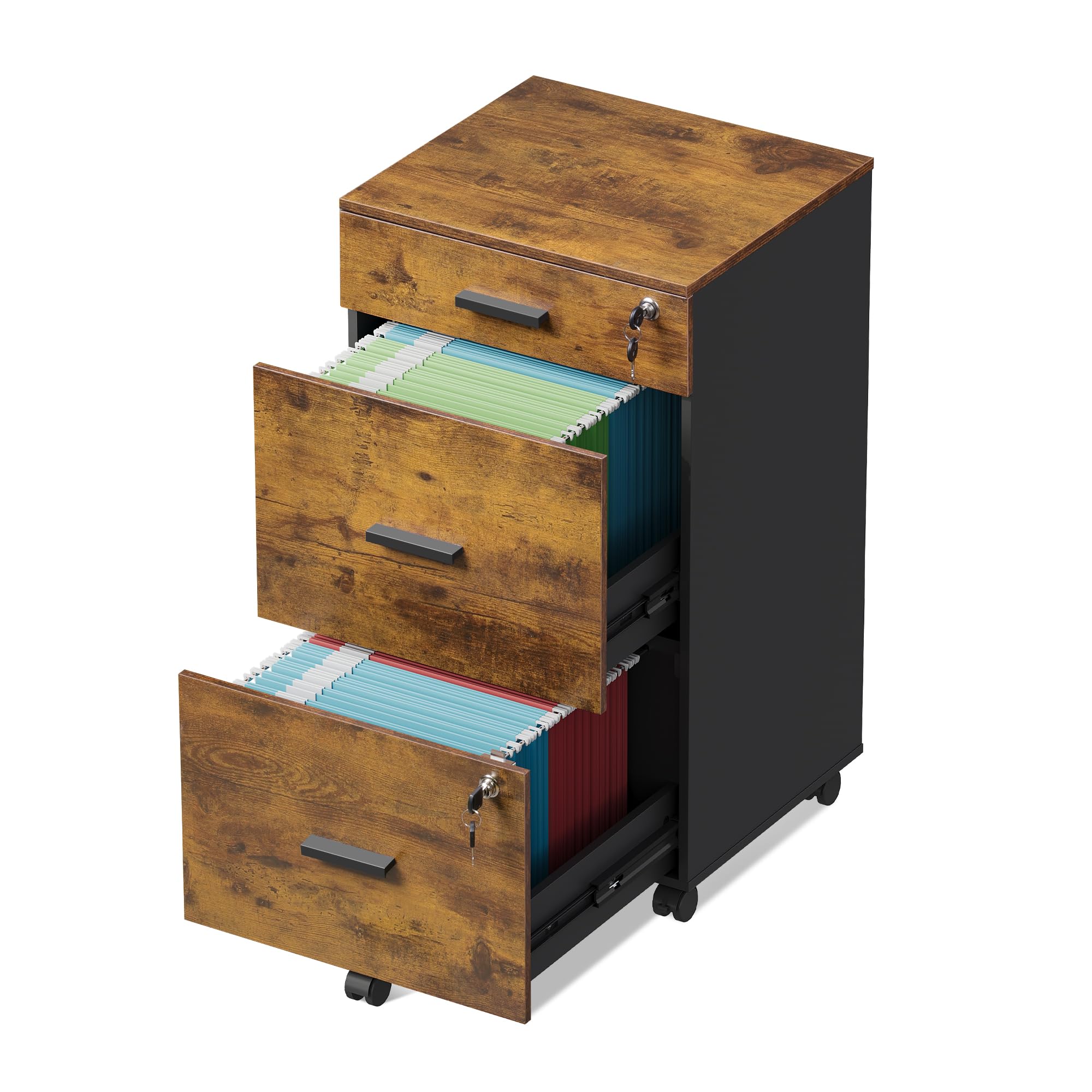 DEVAISE 3 Drawer Rolling File Cabinet with Lock, Wood Filing Cabinet ...
