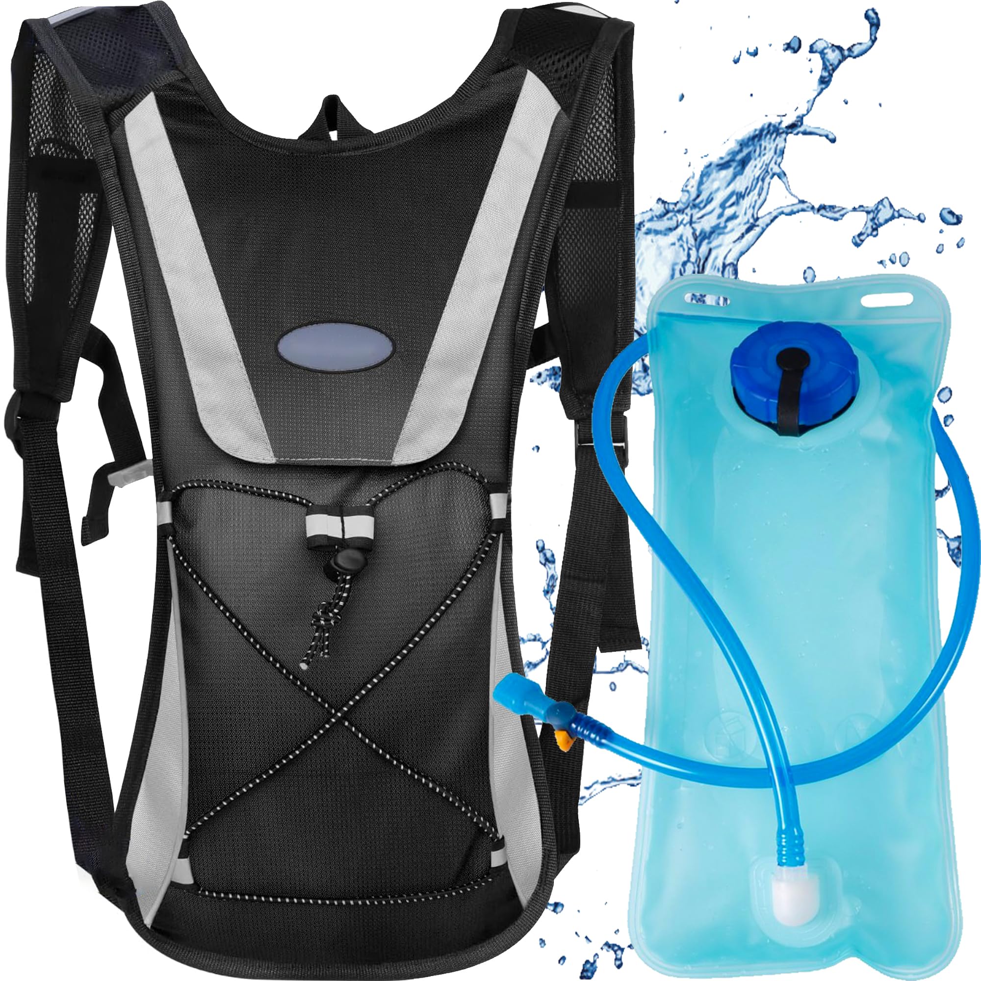 XFLYP Running Vest, Lightweight Hydration Backpack with 2L Water Bladder, Backpack Bicycle Bag Waterproof, Reflective, Tear Resistance for Running Outdoor Sports Trail Racing Marathon Hiking (Black)