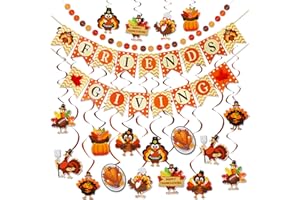 LAIRYAN Thanksgiving Party Decorations Set - NO DIY - Friendsgiving Banner & Turkey Hanging Swirls & Circle Dots Garland Banner, Thanksgiving Decorations for Home Office Classroom Friendsgiving Party Decor
