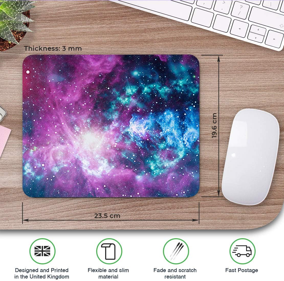 Purple Nebula Space Art Mouse Mat Pad Computer PC Laptop Gaming Office Home Desk Accessory Gadget 13228, Multicolor - Image 3
