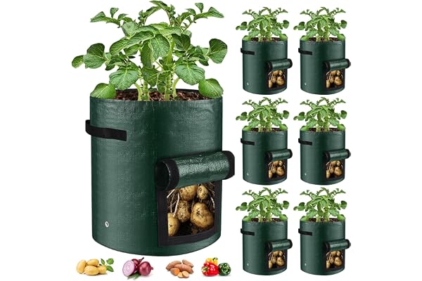 6 Pack Grow Bags, 10 Gallon Potato Growing Bags Durable PE Vegetable Planter Bag with Flap and Handles Large Garden Pots Pota