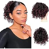 PEACOCO Curly Ponytail Extension Drawstring Ponytails for Black Women - 6 Inch Pony Tail Clip on Ponytail Synthetic Short Afro Hairpiece for Daily Use(1B/bug)
