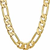 LIFETIME JEWELRY Beveled Figaro Chain Necklaces for Women and Men 24k Real Gold Plated  (6.5mm, 8mm, 9.5mm & 11mm)