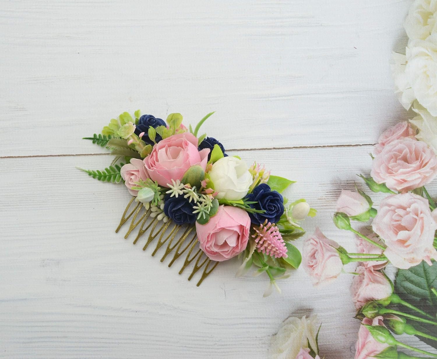 Amazon Com Navy Blue Pink Wedding Hair Accessories Bridal Hair