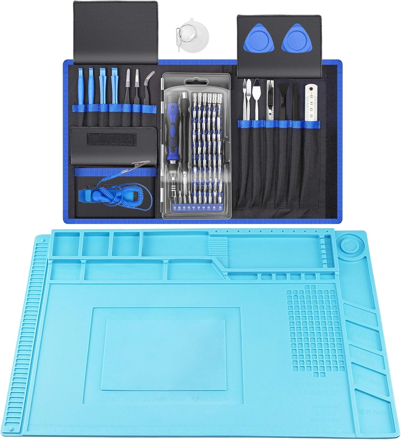 XOOL 80 in 1 Precision Screwdriver Set & Heat Insulation Silicone Repair Mat(17.79''×11.69''), Professional Electronics Repair Tool Kit for Repair Cell Phone, iPhone, iPad, Watch, Tablet, PC, MacBook