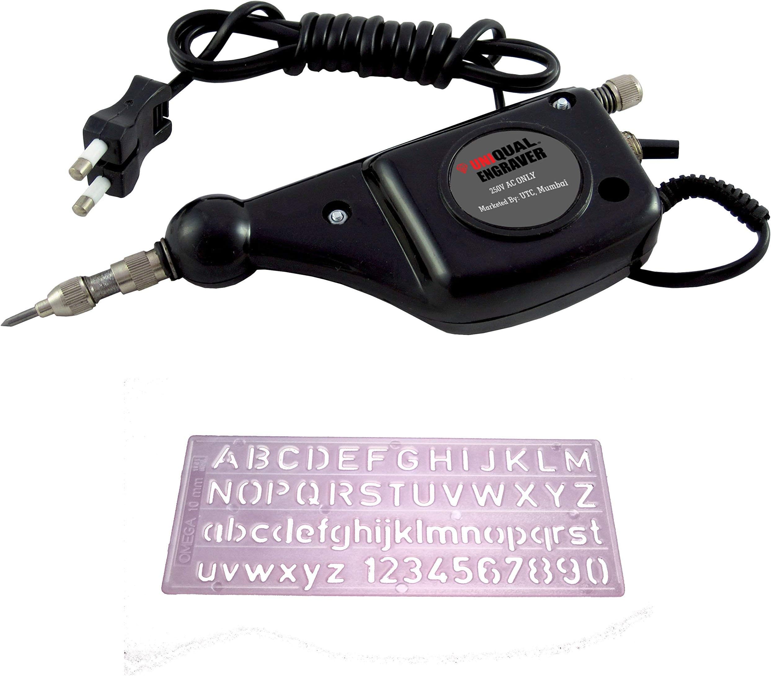 Uniqual Engraver Of Carbide Tip With Alphabet & Number Stencil For Engraving On Metal, Wood, Leather, Plastic, Etc.